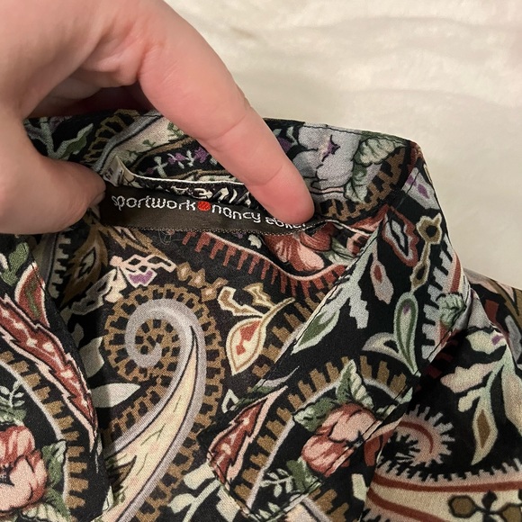 Vintage Sz 6 Brown Multicolor Paisley Maximalist Flowy Office Dressy Blouse - Picture 10 of 10